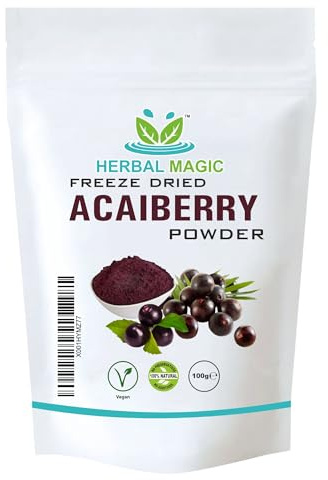 Herbal Magic's Freeze Dried Acai Berry Powder - Wild-harvested - Delicious Smoothies, Puddings and Dessert- Free from Fillers & Preservatives-100g (Pack of 1)