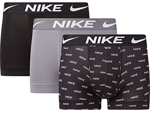 Nike Underwear Homme Logo Print Trunks Lot de 3 - Imprimé Moderne intégral, Élastique, Coupe Confortable, Nike Logo Print/Cool Grey/Black, XL
