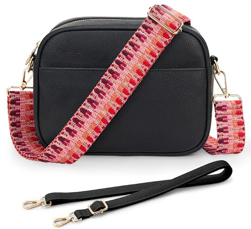 KALIDI Damen Umhängetasche, stylisch Veganem Leder Breiter Gurt Crossbody Schultertasch mit 2 verstellbaren Riemen für tägliches Arbeiten, Einkaufen, Verabredungen, Reisen