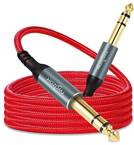 Twozoh Cavo Jack 6.35mm Stereo 5M, Intrecciato Cavo Jack 6.35mm a 6.35mm TRS Maschio a Maschio (Profesional/Hifi)