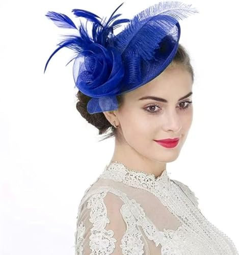 Fascinator Hut Damen Mütze mit Federn Haarschmuck Blumen Haarreif Mesh Kopfschmuck mit Haarclip Haarspange Elegant Schleier Vintage Kopfbedeckung Hochzeit Party Cosplay Cocktail Kirche