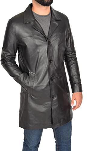 A1 FASHION GOODS Giacca da uomo a 3/4 in pelle nera, stile blazer classico Trench Overcoat Jones, Nero , M