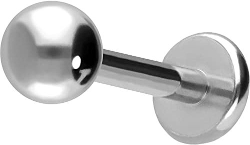 PIERCINGLINE Titan Labret mit Gewinde KUGEL Piercing Nase Lippe Ohr Tragus Helix Medusa Silberfarben 3 x 1,2 x 6 mm