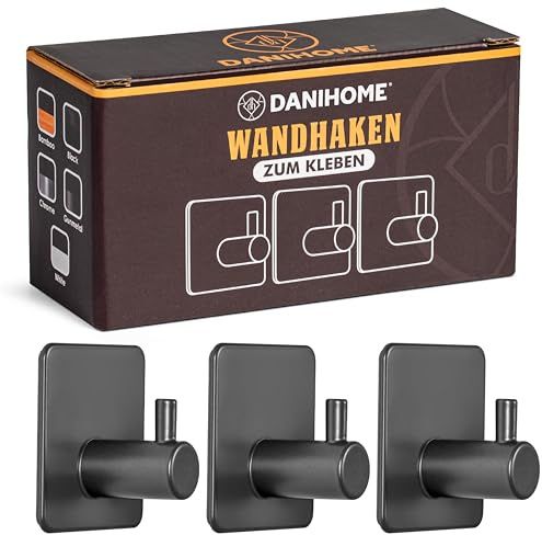 DANIHOME® Towel Rail Gunmetal Without Drilling - Noble Adhesive Hooks for Kitchen & Bathroom, Wall Hooks self-Adhesive, Adhesive Instead of Drilling Extra Strong, Modern Design for Every Interior