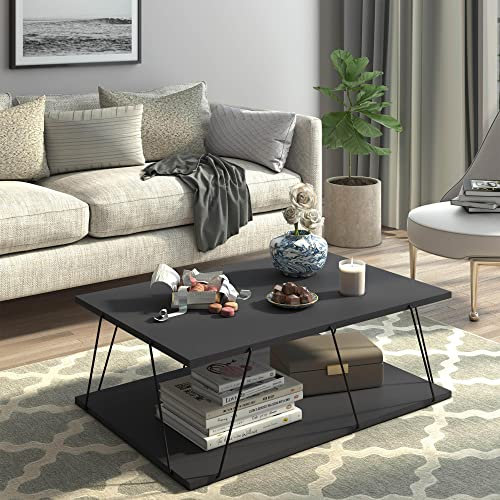 [en.casa] Couchtisch Saltdal mit unterer Ablagefläche Beistelltisch 91x62x30cm Kaffeetisch Sofatisch Anthrazit/Schwarz