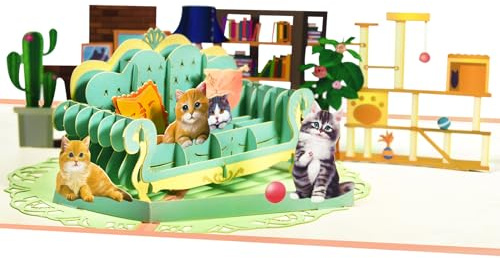 GREETING ART Pop Up 3D Katze,Geburtstagskarte,Freundschaftskarte,Karte Katze lustig als Geburtstagskarte, Schöner Geschenkgutschein für Katzenliebhaber Geschenke