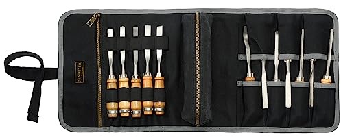 Werkzeugrolle (7 Fächer), Rolltasche aus gewachstem Segeltuch mit 1 kleinen abnehmbaren Werkzeugtasche und 1 Reißverschlusstasche, Mehrzweck-Schraubenschlüsselrollen-Organizer | 60 x 26 cm