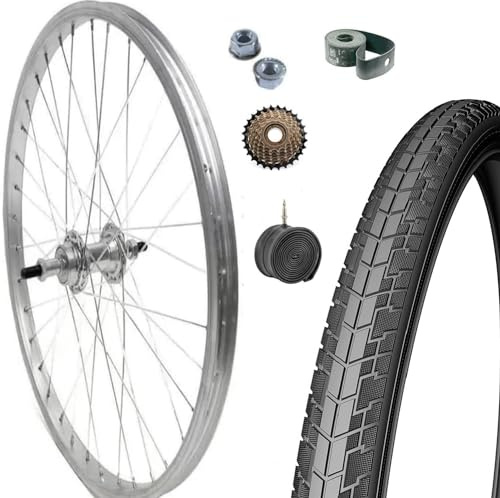 Ruota Posteriore Completa 28” x 1.75 City Bike/Trekking con Cerchio Alluminio/Acciaio, Copertone, Camera d’Aria e Ruota Libera 6 Velocità – Include Dadi di Fissaggio e Flap