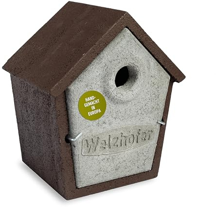 Welzhofer Holzbeton Nistkasten Rocky, langlebiges und spechtsicheres Vogelhaus mit 34mm Einflugloch, für Kohlmeisen, Kleiber, Trauerschnäpper, Haus- & Feldsperling & Gartenrotschwanz, Made in Europa