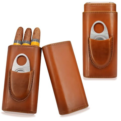 BYZESTY Cigarrfodral, läder cigarrfodral för 3 cigarrer, bärbar humidor cigarrer med cigarrskärare, cigarrlåda fodrad med cederträ, humidor lämplig för resor korta utflykter utgång
