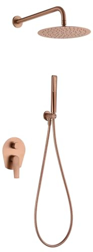 MICE - Set doccia monocomando da incasso a parete con manico e spruzzatore - Rubinetteria da bagno a 2 vie - Kit doccia (oro rosa spazzolato)