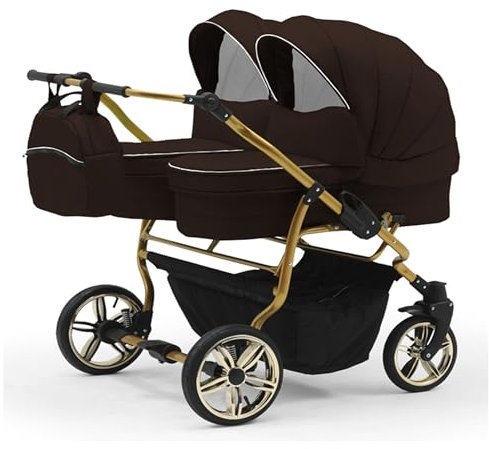 Zwillingskinderwagen 2 in 1 Duet Lux Goldedition inkl. Sportsitze - 10 Teile - in 20 Farben