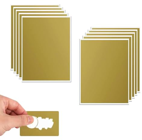 Sicheii 10 Stück A5 Rubbelaufkleber Groß, 21x14,8 cm Rubbellose Selber Machen, Rubbelkarten Zum Selber Beschriften, Selbst klebende Kratz Etiketten für Kartenspiele DIY Einsparungen (Gold)