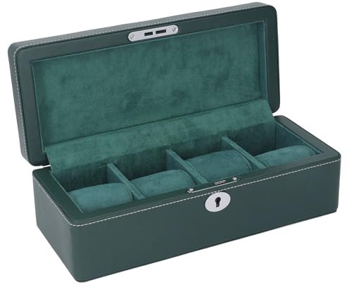TYCIONG Uhrenbox Organizer mit 4 Fächern und Schlüssel, Mikrofaser-Leder, Grün, exquisite Uhren-Display-Aufbewahrungsbox die meisten mechanischen Uhren, TYCIONGv2d7p8kqig