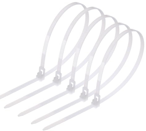 Rluobo 100 Stück Kabelbinder Wiederverschließbar, 300 mm x 4,8 mm, UV Beständig, Weiß Set für Kabelmanagement, Gartenarbeit, Büro, Wohnen und Werkstätten