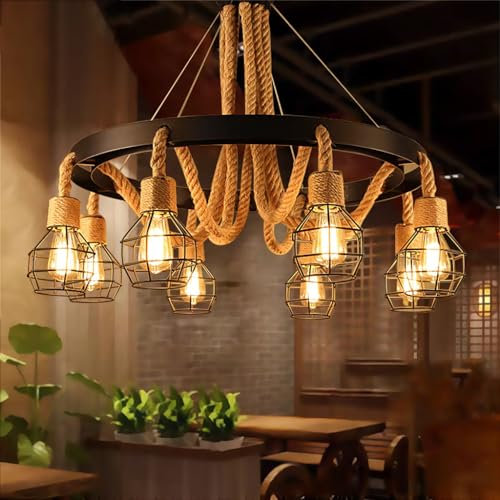 LYSDjia Kronleuchter im Landhausstil Metall Eisenkäfig Lampenschirm Retro Lampe Eisen E27 Restaurant Pendelleuchte höhenverstellbar Hängelampe Bar Wohnzimmer Café Restaurant dekorative Deckenleuchte (