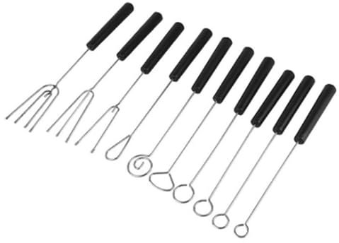 XUJIAM 10 Stück Schokolade Gabel, DIY Pralinen Besteck Schokolade Tauchgabel Set Candy Fondue Gabel Backzubehör Fonduegabeln Edelstahl Grillgabel Mit Kunststoff Griff,Schwarz
