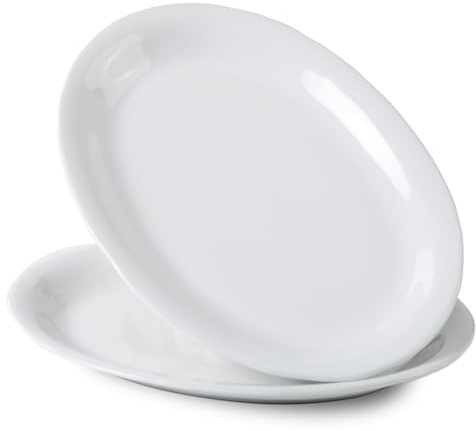 Magclay Ceramic Serving Platter, 13.7 Inch Large Oval Serving Trays, Dinner Plates, Set of 2, White | Magclay Serving Trays, Serving Dish Set for Dessert Appetizers Meat/Entertaining/Party, Set of 2, White