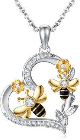 DAYLINLOVE Bee Necklace 925 Sterling Silver Flower Pendant Necklace for Women Bee Jewellery Gift for Women