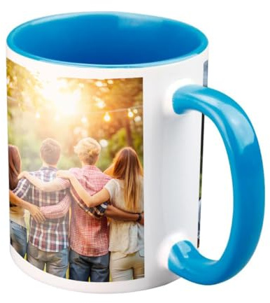 Copykrea - Tasse personnalisable avec votre photo | Catégorie AAA | Va au micro-ondes et au lave-vaisselle | 350ml | Intérieur bleu clair