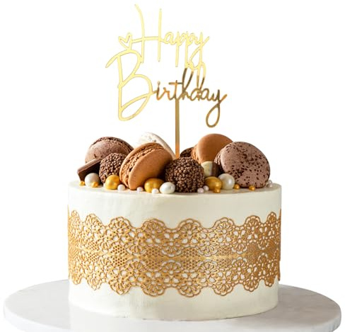 Koboko Happy Birthday Tortendeko Gold, Acryl Tortendeko Geburtstag | Happy Birthday Cake Topper, Kuchendeko Geburtstag für Mädchen Jungen Frauen Mann,Geburtstagstorte Deko, Größe 10x14,5cm