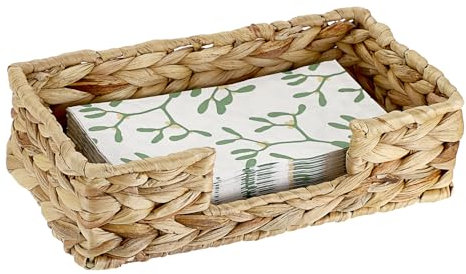 IGNPION Water Hyacinth Guest Towel Napkins Holder, Woven Lunch Serviette Napkins Tray, Dinner Paper Tissue Storage Decor Caddy, Disposable Hand Towels Holder for Bathroom