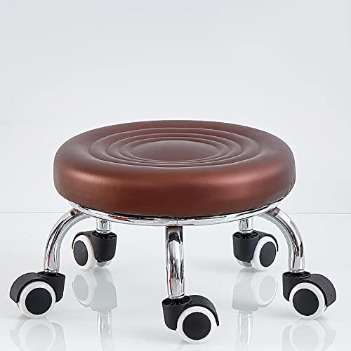 HHOZsafety Rollhocker mit Rädern, robuster, undurchlässiger Rollsitz aus PU-Leder und generischen Kristallrädern für Garage, Salon, Home Office, Blau (Braun)