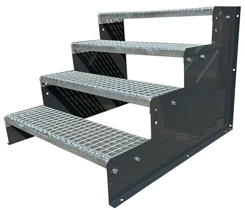 SRM Design 4 Stufen Standtreppe Wangentreppe Gitterrosttreppe Außentreppe Industrietreppe Modell 2 anthrazit 18 cm Stufenhöhe 90 cm Breite 72 cm Höhe ohne Geländer