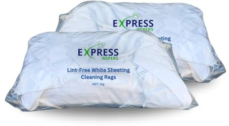 EXPRESS WIPERS 2kg Bag of Rag - Lint-Free White Cotton Sheeting Wiping Cloths
