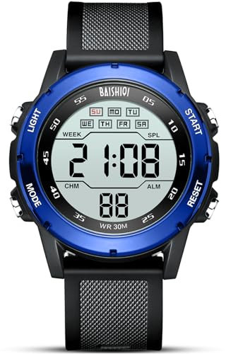 BAISHIOI Orologio Uomo Digitale al Quarzo Militare Sportivo Impermeabile con Retroilluminazione LED/Cronometro/Sveglia e Timer (Blue)