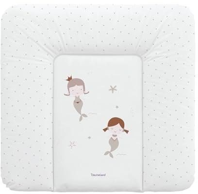 TRÄUMELAND - Wickelauflage Mermaid | Wasserabweisende und abwischbare Wickelauflage mit Meerjungfrauen |Wickeltischauflage ausThermo-Vlies und phtalatfreie PVC. 75x75 cm