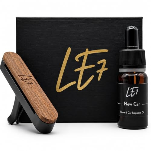 LE7 Autoduft I Auto Parfüm | New Car | Auto Lufterfrischer I Autoparfum I Bis 6 Monate Haltbarkeit I Parfüme mit luxuriöser Halterung I 10 ml Premium duftöl (New Car, Schwarz)