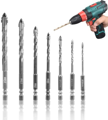 mumisuto Punte Trapano Eccentriche a Quattro Taglienti con Denti di Sega, Set Punte Trapano da 7 Pezzi, Durezza e Punta Smussata, per Metallo Mattoni Cemento Piastrelle (3/4/5/6/8/10/12 mm) (Argento)