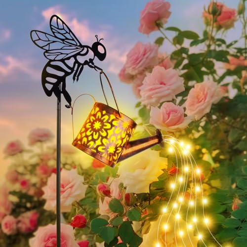 Luz solar para regadera, luces solares de jardín con 36 luces LED, metal retro, impermeable, para jardín, patio, camino, farol, decoración de plantas (abeja)