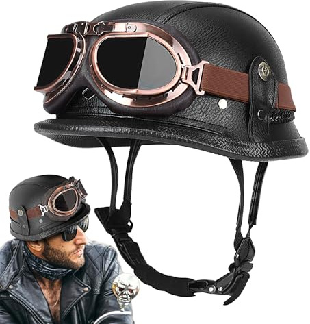 Casco Motociclista Stile Tedesco, Mezzo Casco Con Visiera Per Moto, Semi-Aperto Con Visiera Retrattile, Da Moto Leggero Per Guida, Parziale Con Protezione Per La Testa Adulti