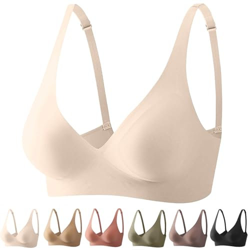 Sivara BHS Komfort Nahtloser BH Ohne Bügel Super Bequemer BH Damen Ohne Bügel Große Größen Mit Gutem Halt V Ausschnitt Unsichtbar Atmungsaktiv Für Büro, Yoga Und Zuhause