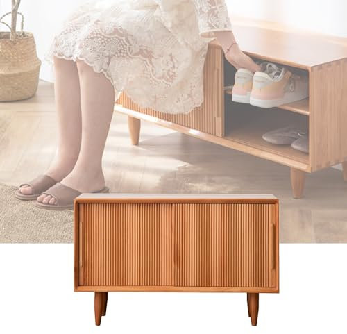 Panca Contenitore per Ingresso, scarpiera, Organizer, Pouf, per Camera da Letto, Soggiorno, corridoio, Color Legno di ciliegio, Panca con Porta d'ingresso, Armadio Contenitore per Ingresso,