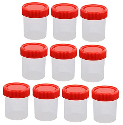 Amosfun Plástico de 60 Ml con Tapa de Rosca, Recipiente para Muestras de PP, 10 Piezas para Inspección Médica y Pruebas de Líquidos
