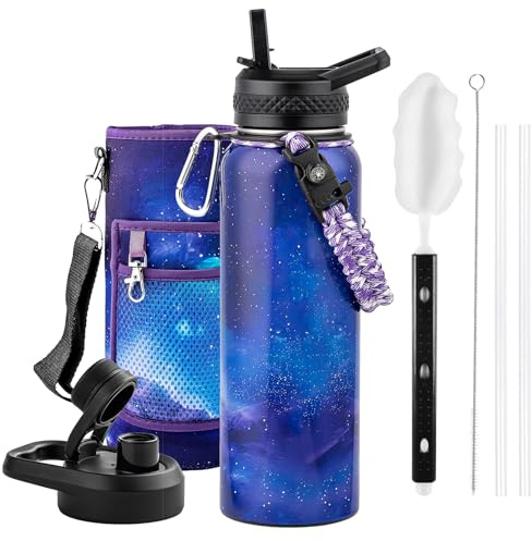 RAYMYLO 40oz Insulated Water Bottle, Triple Wall Vacuum Stainless Steel Water Bottles - Keeps Cold 48H, Reusable Metal water flask Jug for Gym, Sports, Camping, Hiking,Travel, Aurora-Purple