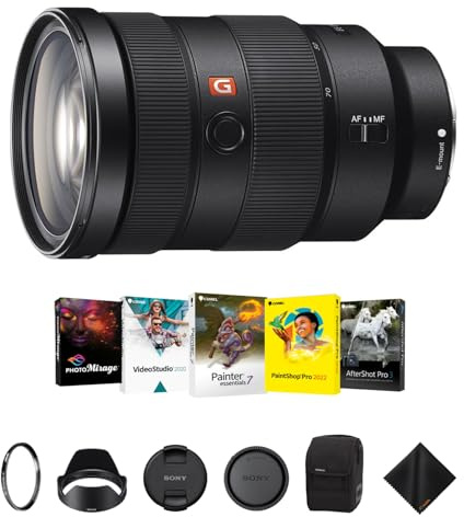 Sony FE 24-70mm f/2.8 GMaster Lens for E-Mount - Wide-Angle to Short Telephoto Lens with Tiffen 82mm UV Protector Filter, Corel Software Kit & Cleaning Cloth - Essential Bundle
