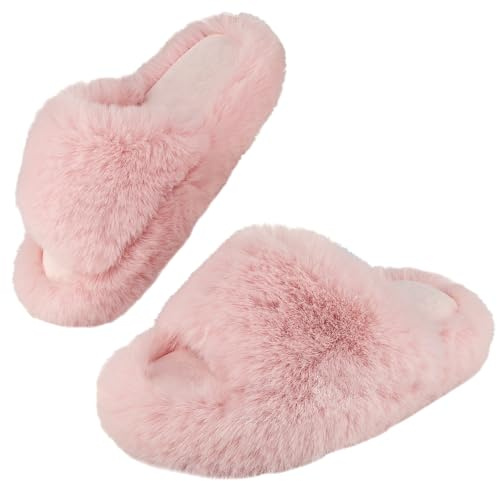 Girls Slippers Plush House Shoes Open Toe Fluffy Winter Slippers for Indoor Outdoor