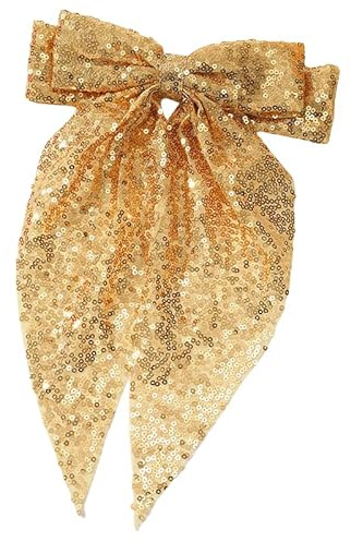 WANYI Haarspangen mit Großer Schleife Mädchen Pailletten Glitzer Haarschleife Elegante Schleife Haare mit Langem Schwanz Haarschmuck für Damen Mädchen（Gold）