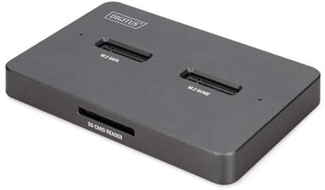 DIGITUS M.2 SSD Docking Station – para SSD NVMe y SATA de hasta 4 TB – Lector de Tarjetas SD Express – USB-C 3.2 Gen2 10 Gbit/s – para SSD 2242, 2260, 2280, 22110 – Hot-Swap – Negro