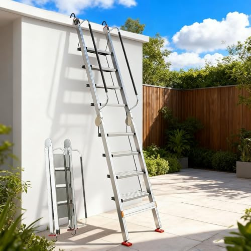 WhamtL Scala per Soppalco Scala per Soffitta in Alluminio, Scale per Soffitta, Soffitto, Gradino Pieghevole Portatile per Letto a Castello, Scala di Emergenza Leggera(Silver,10 Step-293cm (9.6ft))
