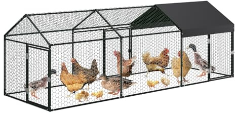 Großer Hühnerstall mit 3 Türen, Freilaufgehege 3x1x1m, Begehbar Hühnerstall Verzinkter mit Dachabdeckung, Hühnergehege Stabil Geflügelstall Freigehege für Hühner, Kleintiere, Schwarze
