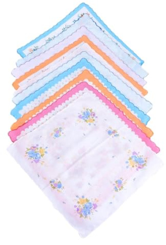 Ipetboom Fazzoletti di Cotone Floreali per Donna 10 Pezzi, Piccoli, Morbidi e Assorbenti, per Uso Domestico e All'aperto Stampa a Fiori Decorativi