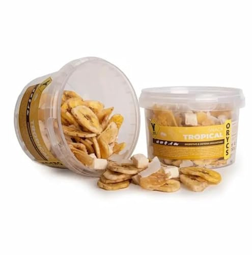 ORYCS Snack Tropical 150g, Complément Alimentaire pour Lapins et Rongeurs, Banane Noix de Coco Ananas, Riche en Fibres Minéraux et Vitamines