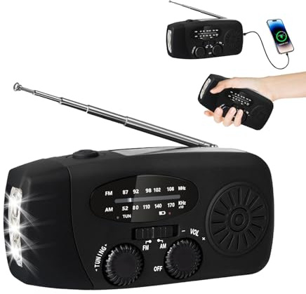 Notfall-Solarradio, Notfallradio Kurbel & Solar – 3 Ladearten (USB-C/Kurbel/Solar) 2000mAh Kurbelradio mit Taschenlampe SOS, Dynamo Notfallradio Batterie Power, AM/FM für Notfälle Überleben (B)