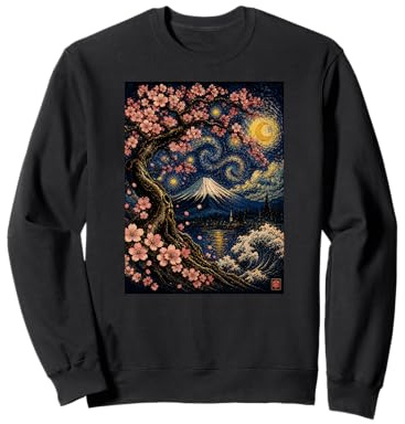 Cerisier en Fleurs japonaises Sakura Van Gogh Art Nuit étoilée Sweatshirt