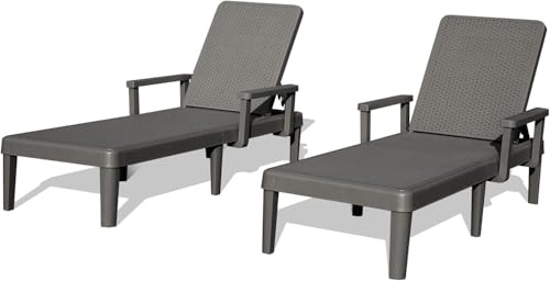 Generisch Domi Sonnenliege, 2er-Set – Gartenliegen mit 6-Fach Verstellbarer Rückenlehne und Armlehnen, wasserfeste Kunstharz-Liegen, geeignet für Pool, Terrasse, Garten und Balkon, Grau